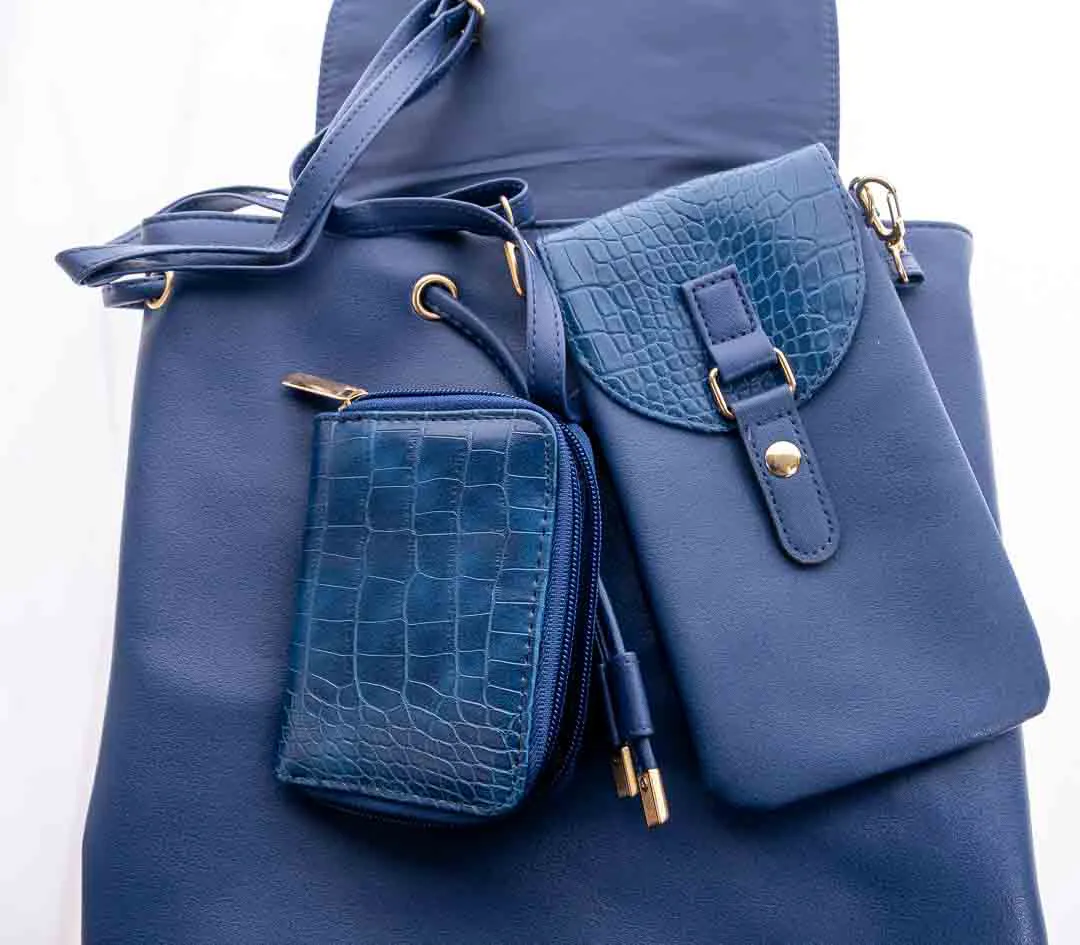 Damenrucksack mit Smartphonetasche und Geldbörse in dunkelblau – Bild 4