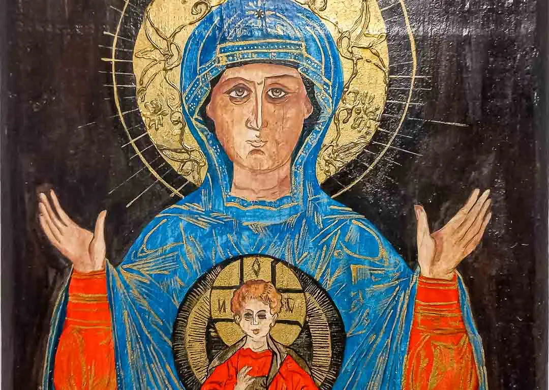 Sakrale Ikone Muttergottes mit Kind auf Echtholz ca. 20,5 x 28 cm – Bild 2