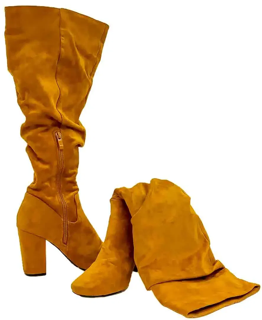 Damen Klassische Stiefel Veloursleder-Optik High Heels gelb Gr.38 - Bild 4