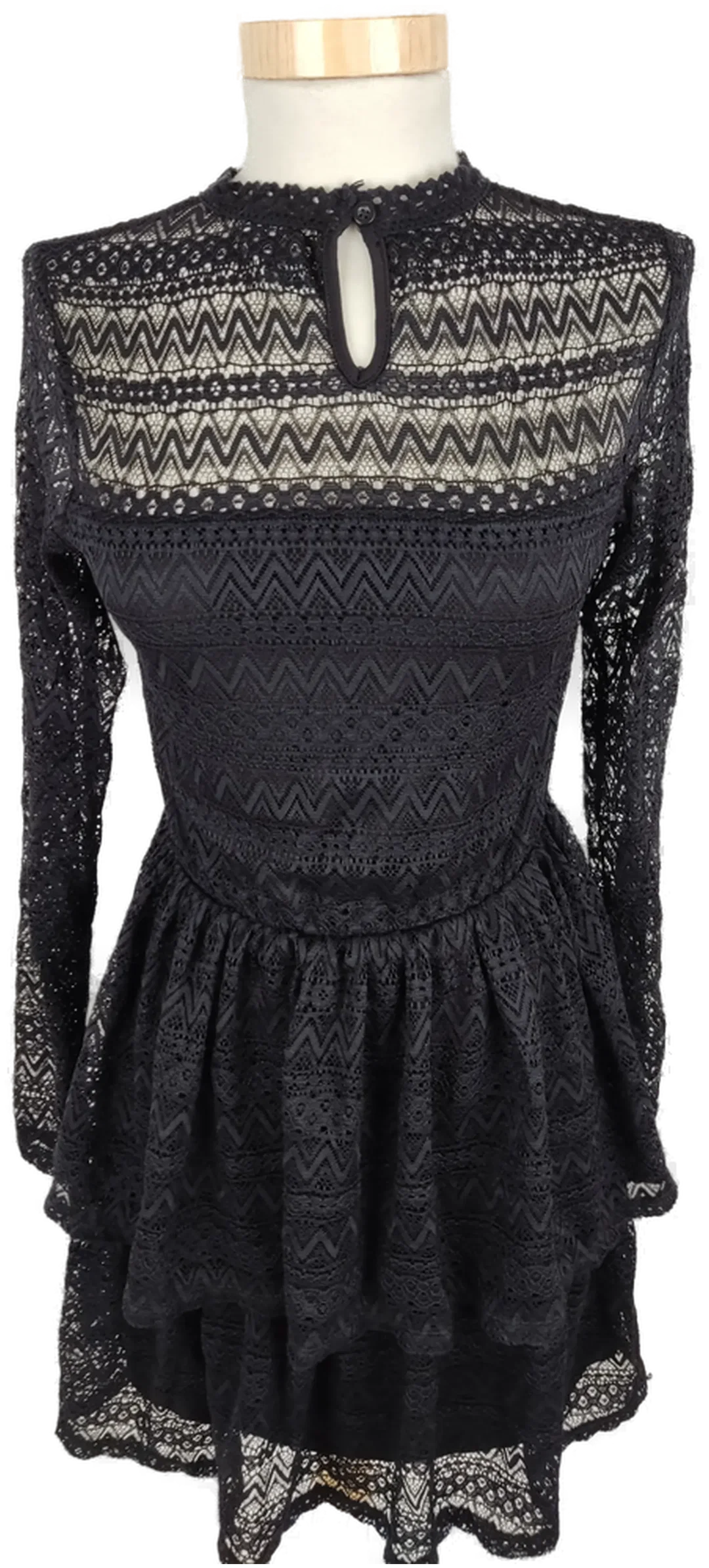 Kleid "here&there" langarm mit Rundhalsausschnitt, schwarz mit Spitze, Größe 158/164 – Bild 5
