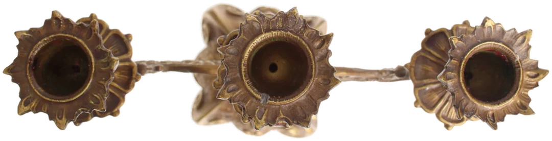 Barocker 3-armiger Kerzenleuchter | Zinn - Gold aufgemalt | ca. 23 cm – Bild 4