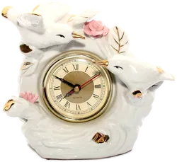 Porzellan Uhr mit Vögeln und Rosen – Weiß/Gold – Vintage Tischuhr – Quartz - Bild 1