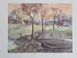 KARLA SCHOLLER - Am Dorfrand - Aquarell Gemälde  - Bild 2