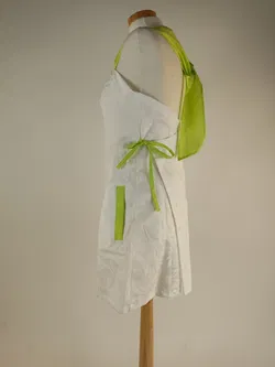 Kochschürze Stoff weiß mit grün Größe: 36-38 - Bild 3