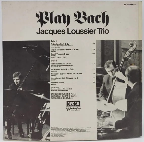 Vinyl LP - Play Bach - Jacques Loussier Trio  – Bild 2