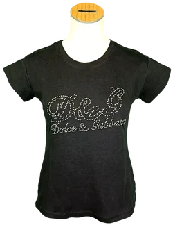 Dolce & Gabbana Damenshirt schwarz mit Strasssteinlogo Gr. XXL