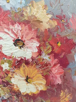 Ölgemälde Leinen auf Holzrahmen mit Golddekor 64×54 cm | Vintage-Schatz - Bild 7