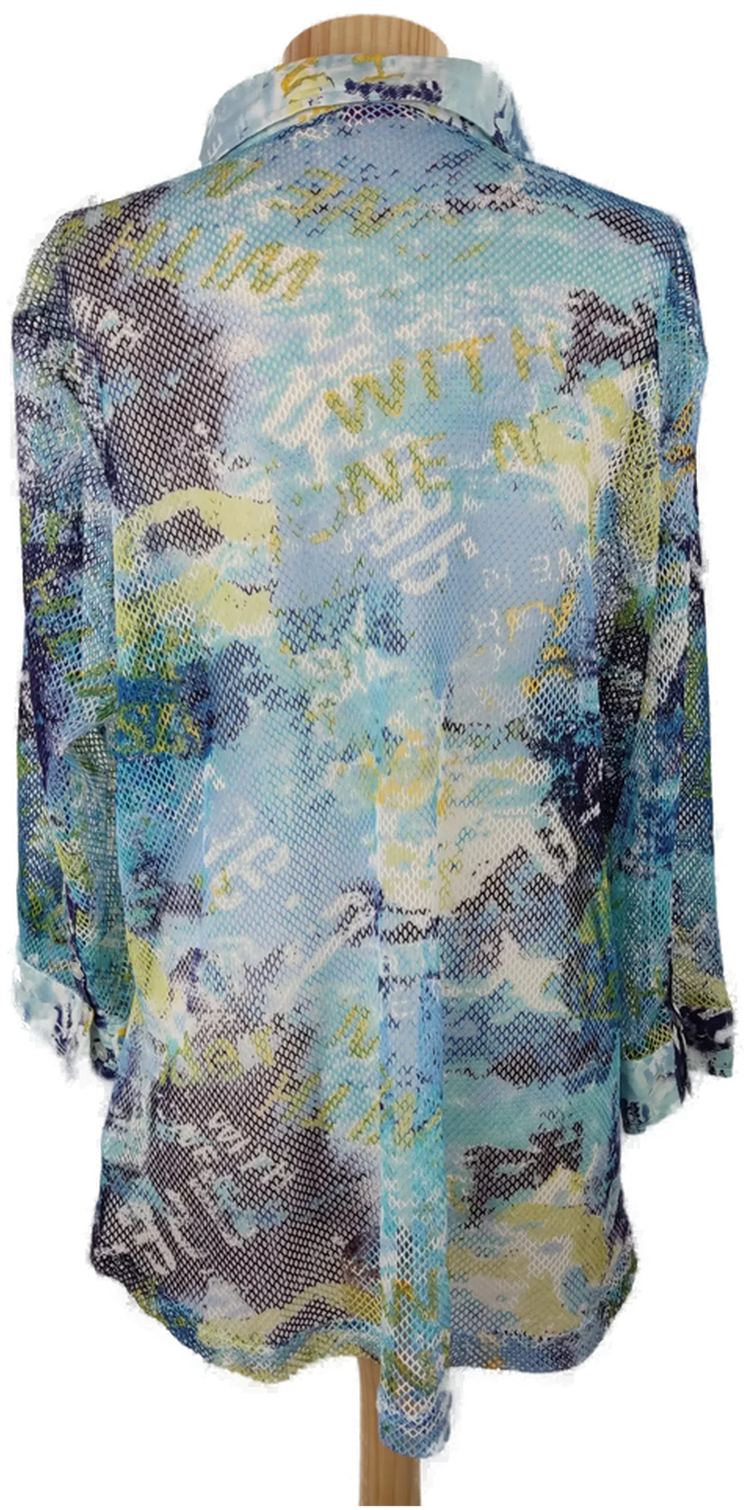 Bluse "Biaggini", dreiviertelarm mit Kragen, blau/türkis/weiß/gelb gemustert, Größe 50 – Bild 3
