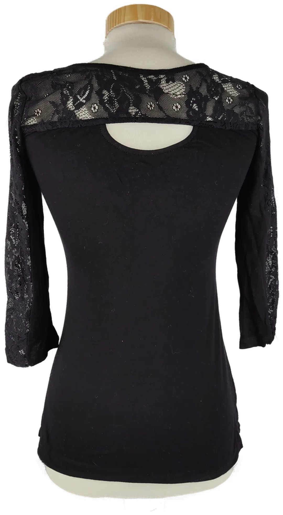 T-Shirt dreiviertelarm mit Rundhalsausschnitt, schwarz mit Spitze, Größe S (geschätzt) – Bild 3