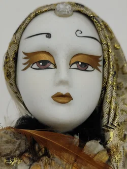 Harlekin Porzellanpuppe Gold 50 cm | Sammler-Unikat - Bild 6
