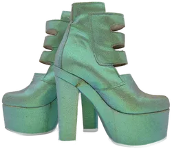 El Dantes Vintage Damen Glitter Plateau-Boots, türkis - Gr. 39 - Bild 3