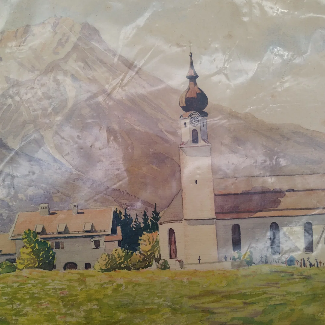 "Ehrwald m. Waneck - Tirol" - Aquarellbild von Willi Gehsnaller – Bild 2
