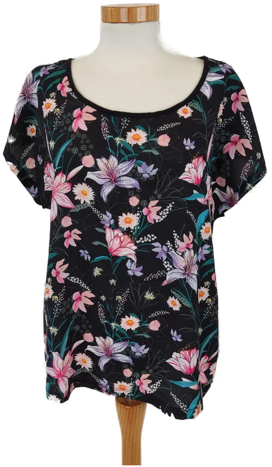 Geblümtes Kurzarm Damen T-Shirt schwarz -  Gr. 42 - Bild 4