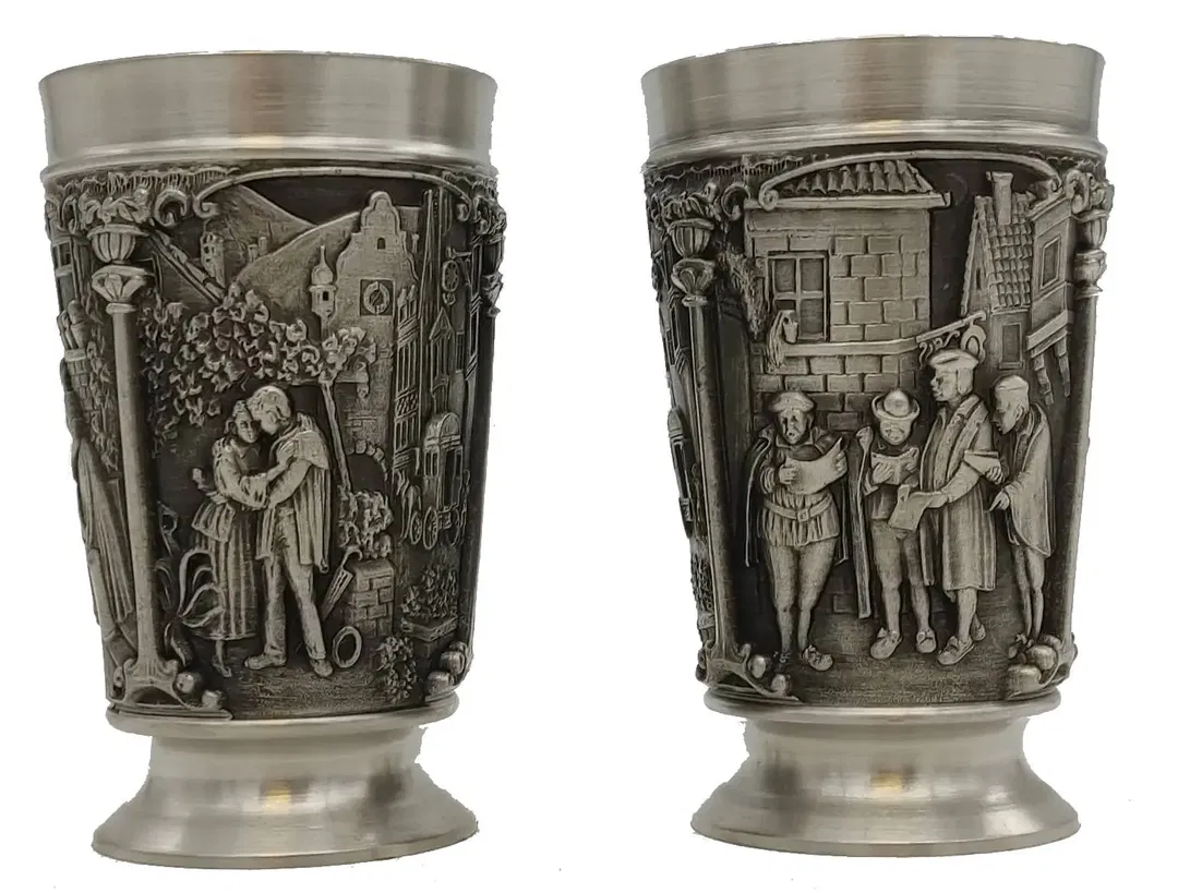 Zinnbecher - 2er Set - Rein Zinn 95 %, Reliefdekor - Bild 4