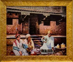 Prachtvolles Orient-Gemälde im opulenten Goldrahmen 72 x 61,5 cm - Bild 1