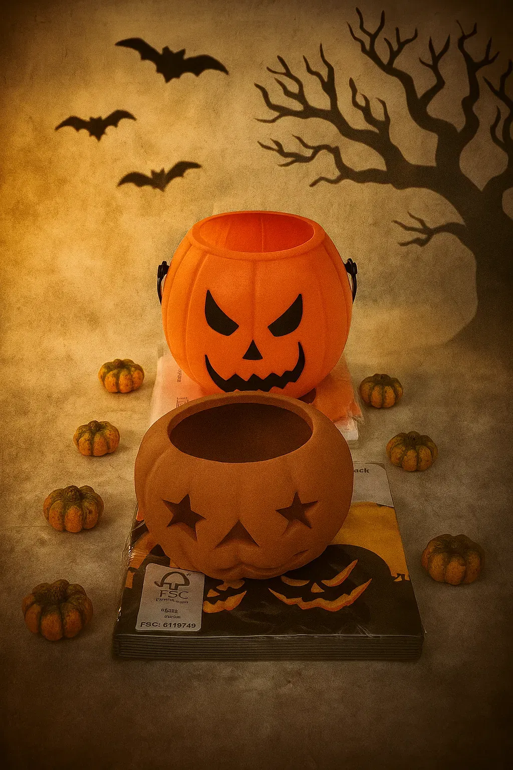 Halloween Set mit Kürbisgefäßen & Servietten - Bild 1
