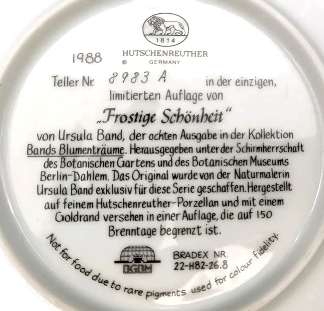 Hutschenreuther Sammelteller 1988 - „Frostige Schönheit“ von Ursula Band (Teller 8983 A) – Bild 3