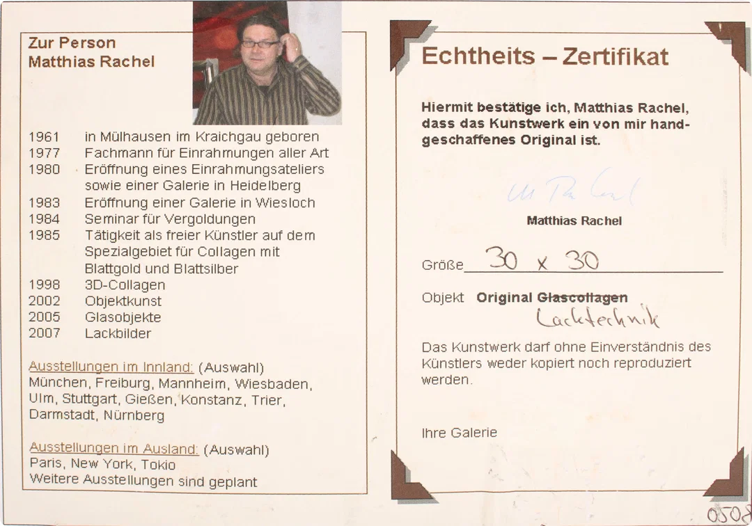 Matthias Rachel Original Lackbild auf Glas – Abstrakte Kunst – 26,5 x 26,5 cm – Zertifikat – Bild 3
