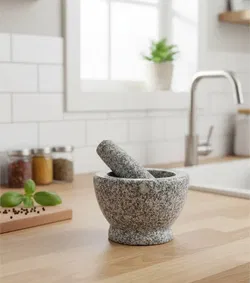 Granit-Mörser mit Stößel – H ≈13,5 cm, Ø ≈18 cm – robuster Küchenmörser für Gewürze & Kräuter - Bild 1