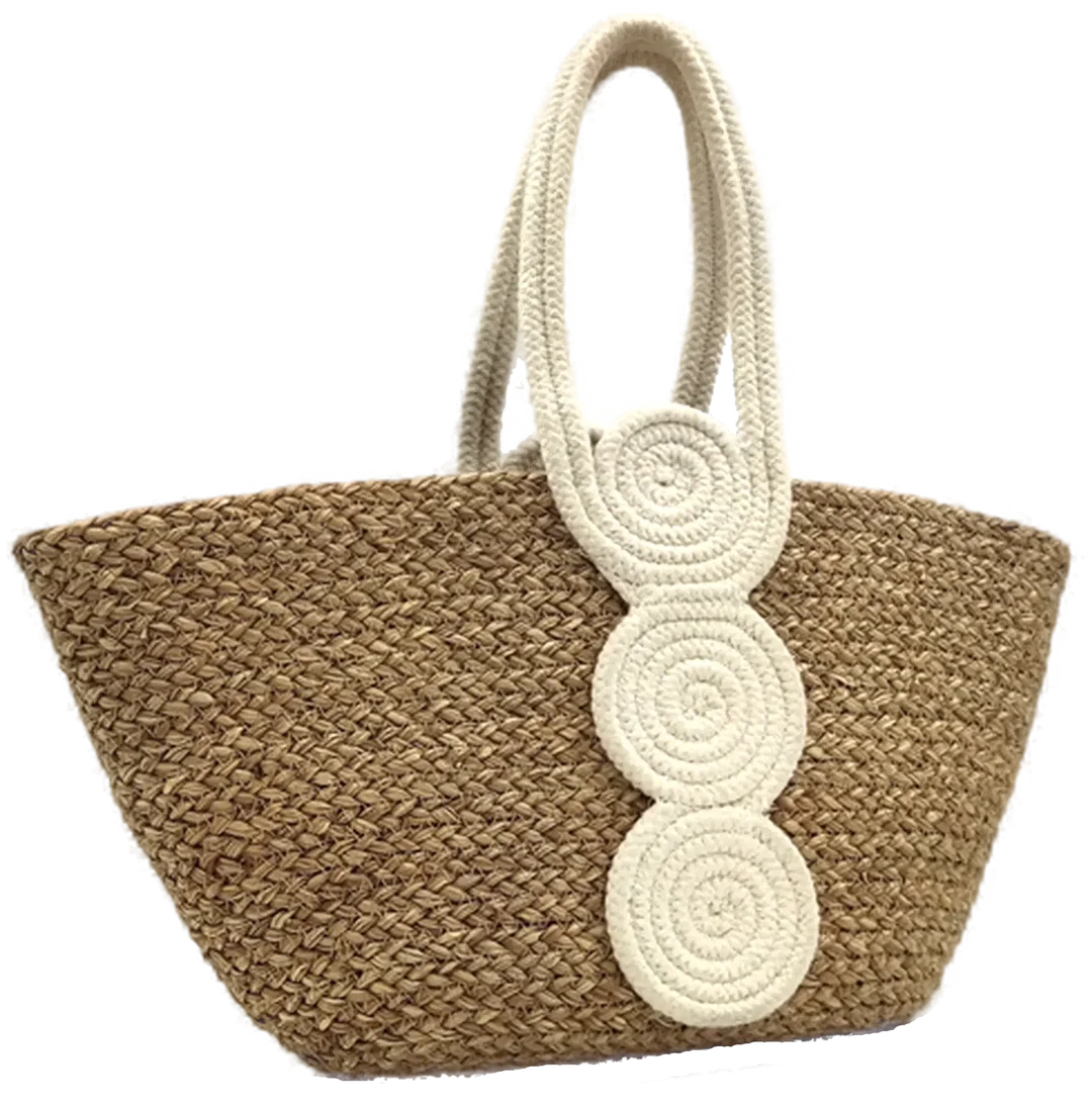 Strohhandtasche Damen mit weißen Muster - Bild 1