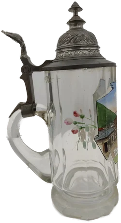 Glas-Bierkrug Pontafel-Pontebba Bierkrug Geprägter Zinndeckel 0,3 L | Historisches Sammlerstück - Bild 7