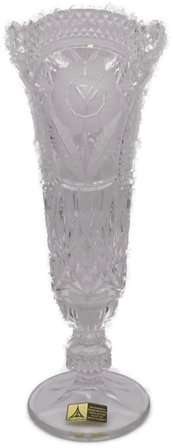 Edle Bleikristall Fußvase von Annahütte, Vintage Kristallvase mit Rosen-Dekor, 28 cm hoch – Vorschau 2