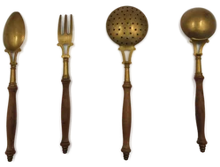 Vintage Servierbesteck aus Messing & Holz 4er Set  – Vorschau 3