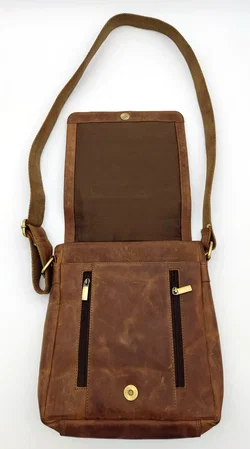 L&B Herren Leder Umhängetasche, braun – Vorschau 3