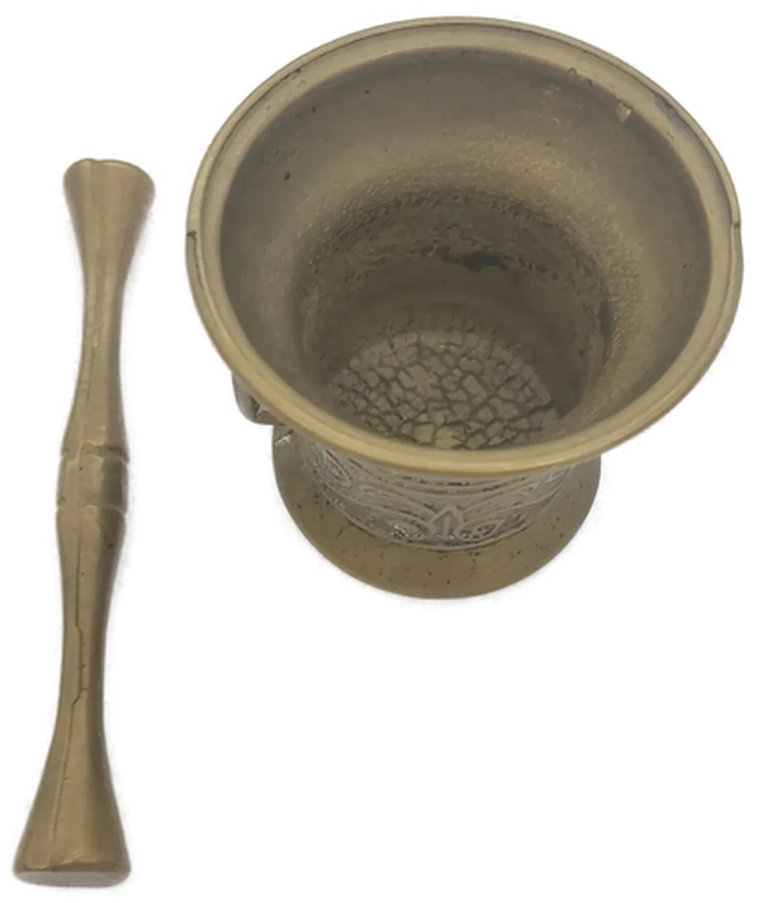 Antiker Mörser mit Stößel aus Messing, dekorativ & funktional, Mörser:  Höhe: ca. 7 cm  Breite (oben): ca. 8,5 cm – Bild 3