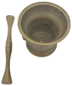 Antiker Mörser mit Stößel aus Messing, dekorativ & funktional, Mörser:  Höhe: ca. 7 cm  Breite (oben): ca. 8,5 cm - Bild 3