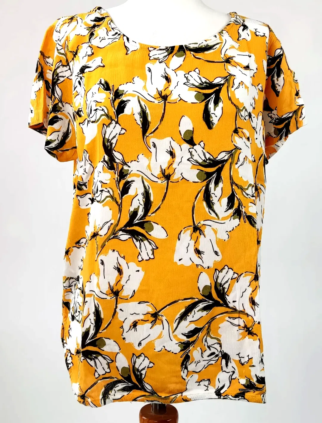 ICHI Damen Blusenshirt kurzärmlig gelb mit Blumenmuster - Gr. M/38 - Bild 4