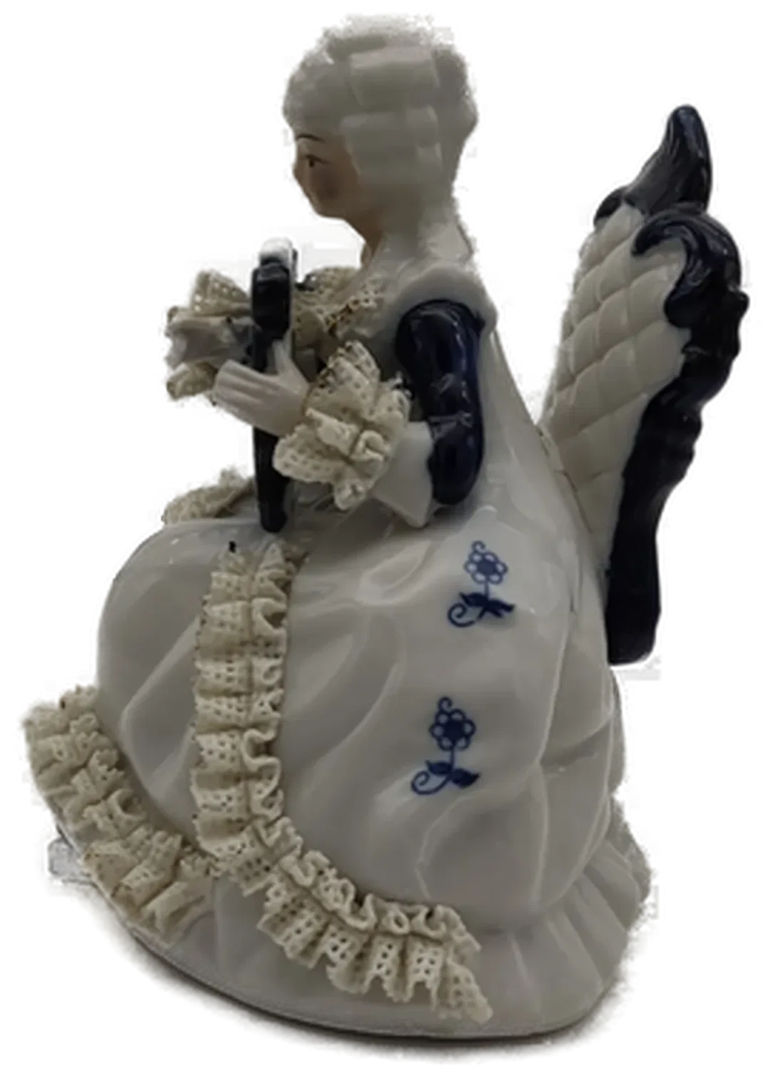 Porzellan Figur Dame mit Harfe, handbemalt, Höhe 14,5 cm, Breite 13,5 cm – Bild 4