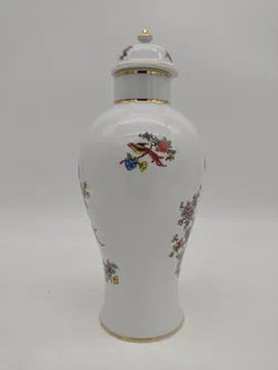 Hollohaza Vintage-Deckelvase mit Blumen und Vogelmotiv - weiß - Bild 4