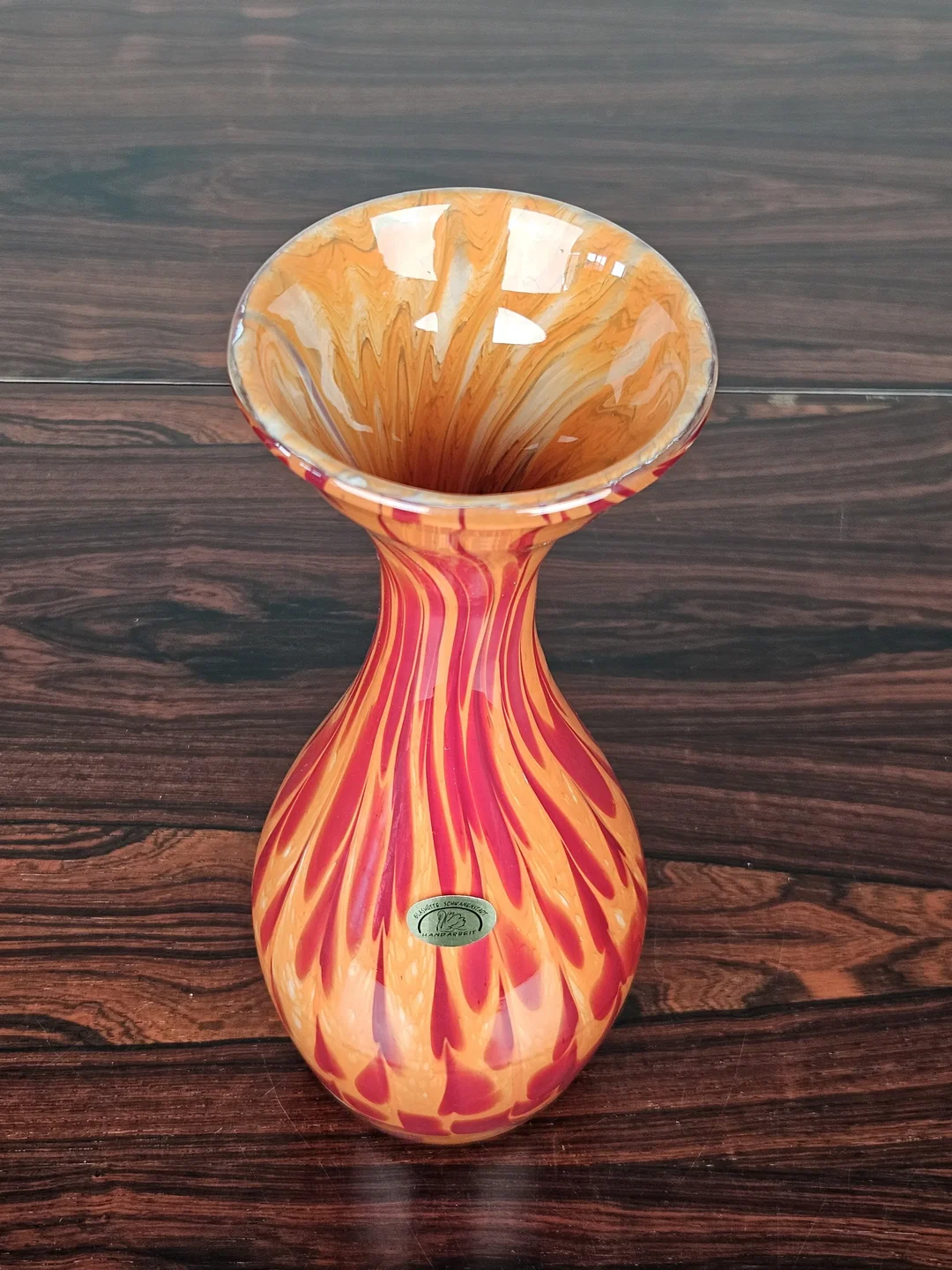 Glashütte Schwanenstadt Dekovase - orange/rot marmoriert - Höhe 28,5 cm – Bild 2