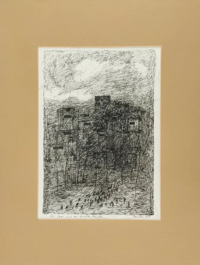 Franz Hametner - Die Stadt mit den dunklen Fenstern, Feder/Tusche Zeichnung - Bild 2