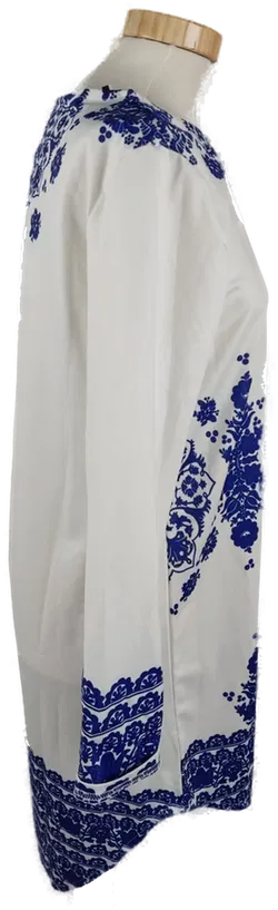 Damen Tunika Langarm, Weiß mit blauem Muster, Gr. S - Bild 3
