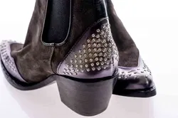 MJUS Damen Stiefeletten/Absatzstiefelette Rauleder mit Nieten Gr. 41 grau/braun  - Bild 3