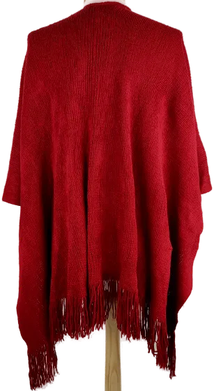 Poncho "Blind Date", gestrickt mit Fransen, rot, Einheitsgröße – Bild 3
