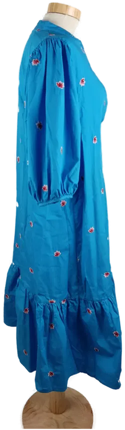 Blaues Damen Midi Kleid mit 3/4 Arm und Blumenmuster, Gr. M - Bild 3