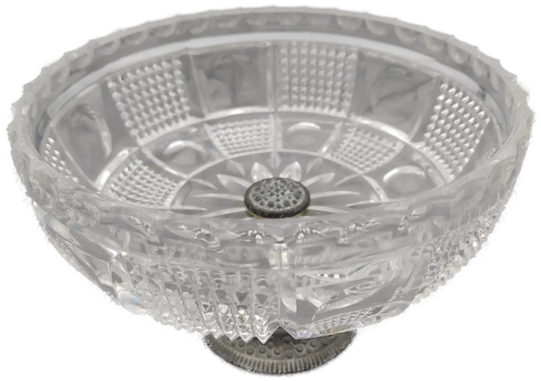 Alte Glasschüssel mit Metallfuß – Bild 2