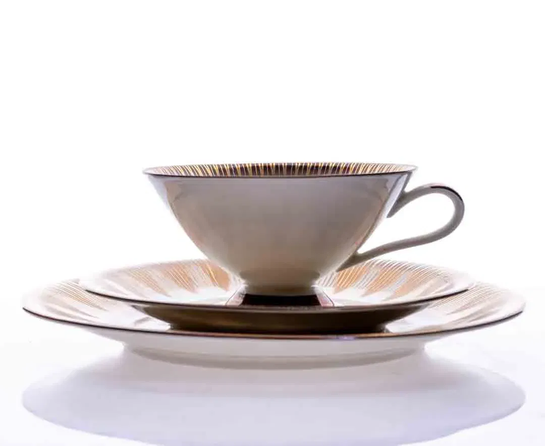 BAVARIA SCHIRNDING 3-teiliges Porzellanset mit 2 Tellern und 1 Tasse in weiß-gold - Bild 1
