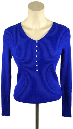 Damenpullover Größe 40 Blau | Feiner Rippstrick