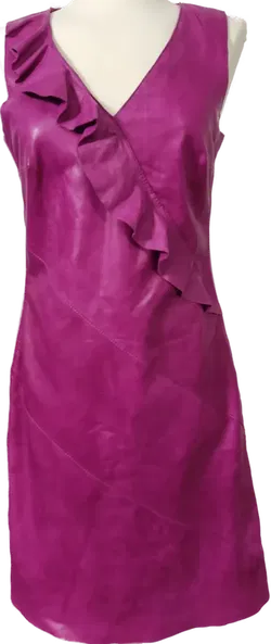 Cigno Nero Damen Zweiteiler Kleid mit Jacke aus Leder in pink Gr.36 - Bild 2