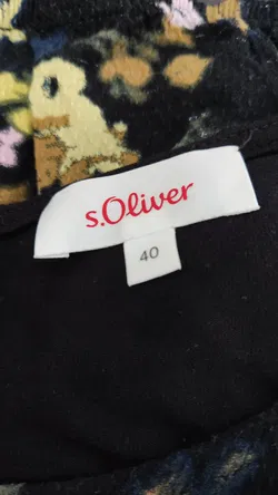 s.Oliver Damen Langarmshirt - schwarz mit gelben Blumenmuster - Gr. 40 - Bild 4