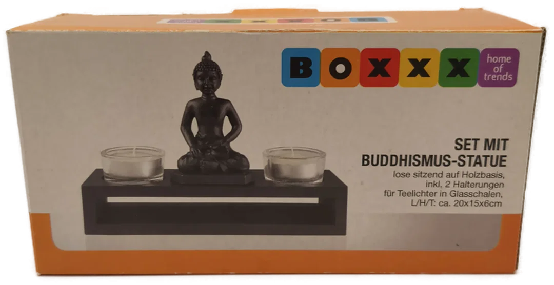 Buddha-Statue mit 2 Teelichtern, Set – Bild 2