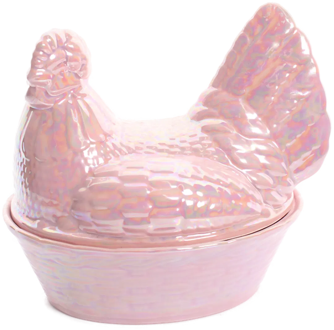 Keramik Huhn-Dose in Perlmutt-Rosa von Krömer – Vintage Deko & Aufbewahrung - Bild 4