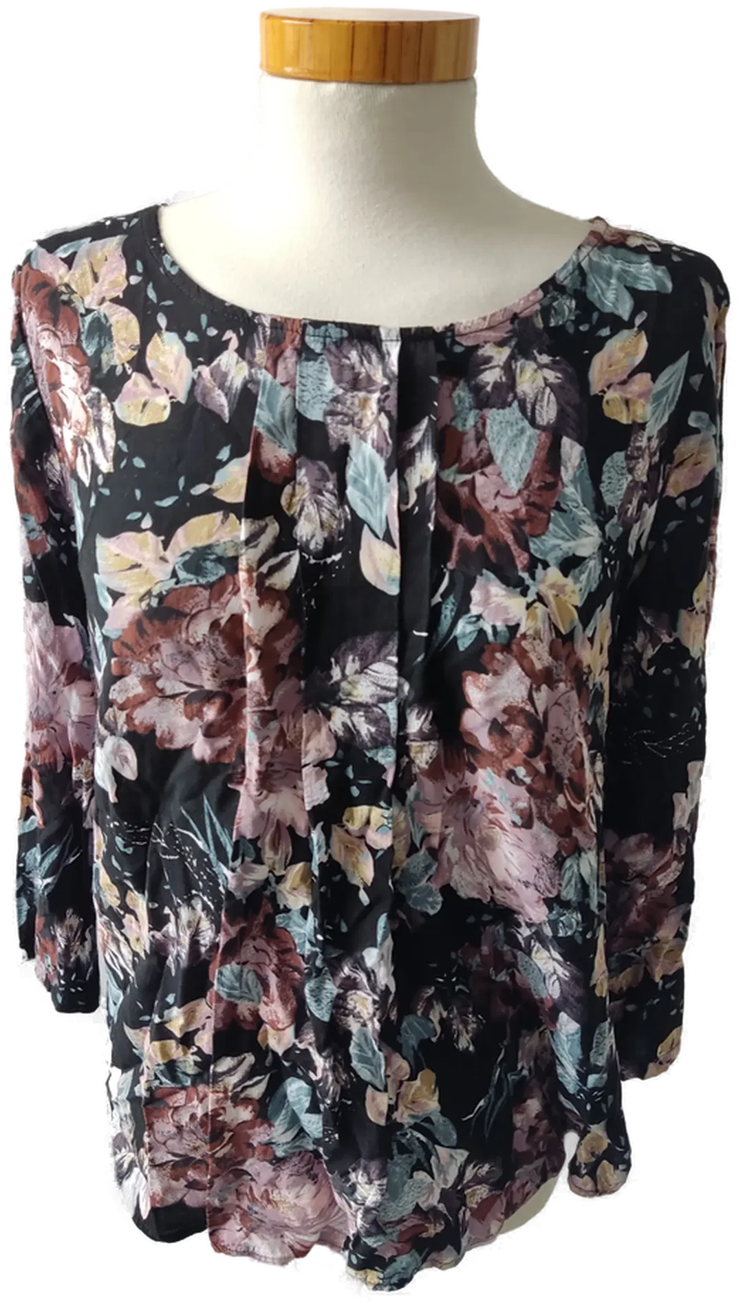 Jennifer Taylor Damen Langarmshirt, schwarz mit buntem Blumenmuster - Gr. 38 (M) - Bild 1