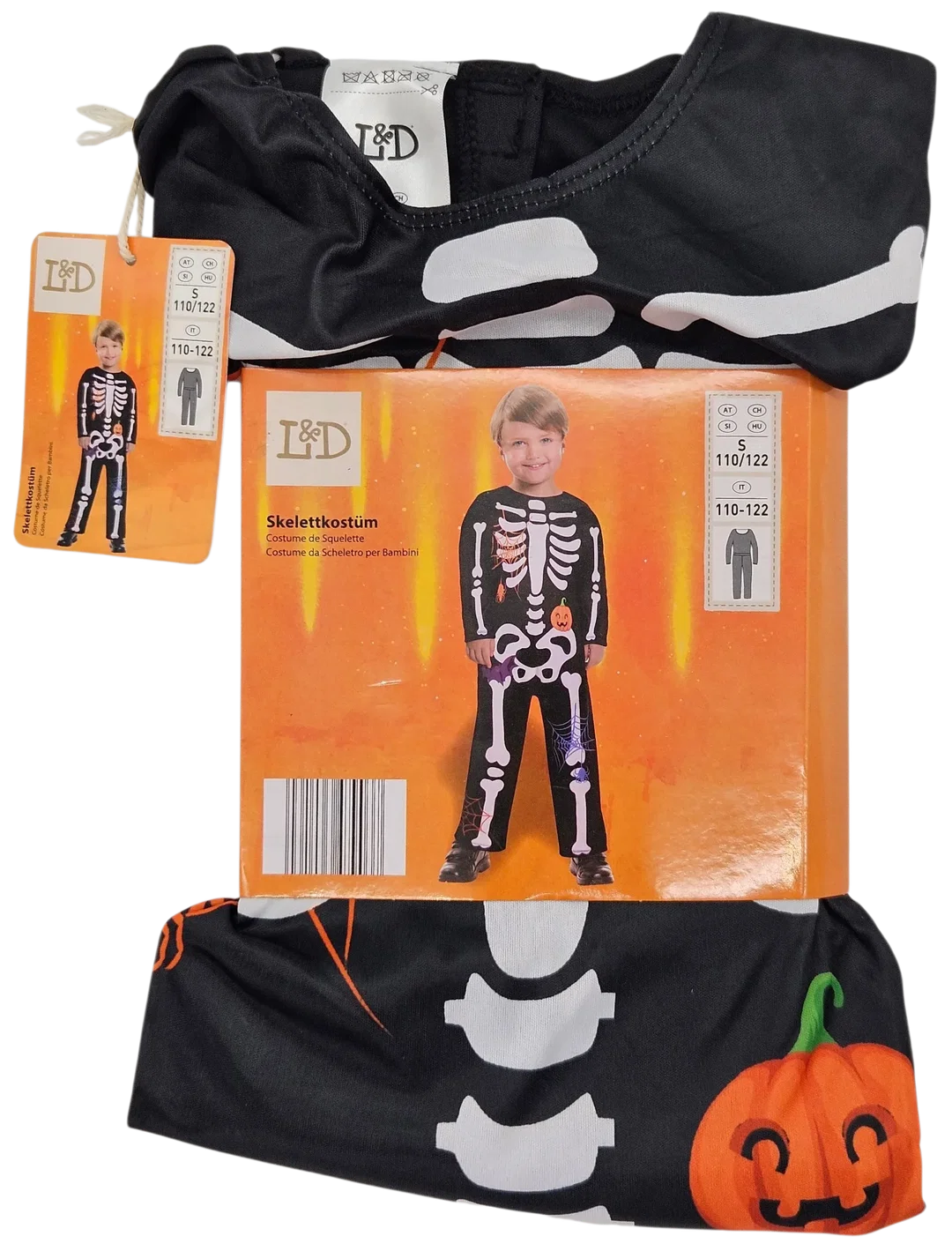 L&D Kinder-Halloween-Skelettkostüm, schwarz - Gr. S/110-122 – Bild 1
