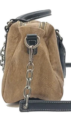 Damen Handtasche mit Nieten/ Kettendetails braun/schwarz – Vorschau 5