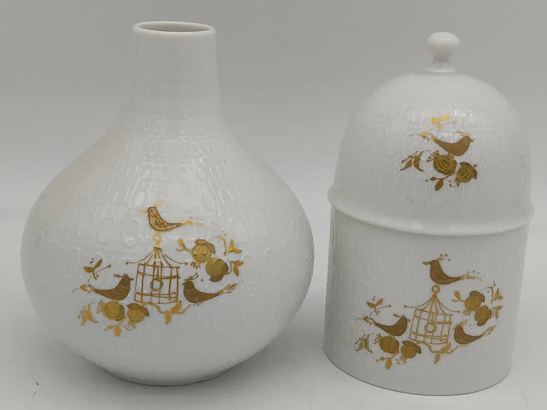 ROSENTHAL "Romanze" Vintage Deckeldose und Vase. Porzellan mit Goldverzierung – Bild 2